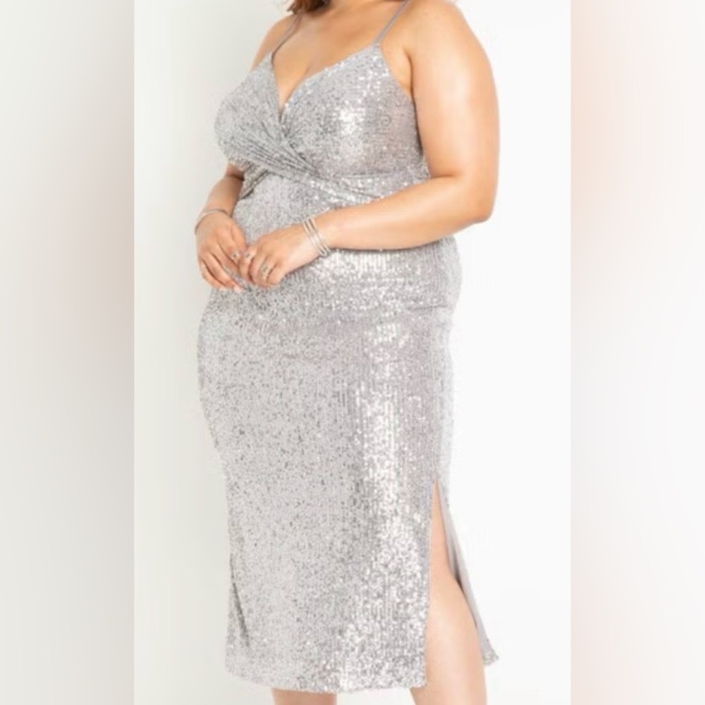 Eloquii Silver Sequin Midi Dress